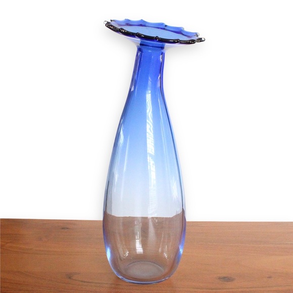 Vintage La Murrina Murano Glass Vase Blue Gradient Large Flower Shape 14” Tall - Picture 1 of 4